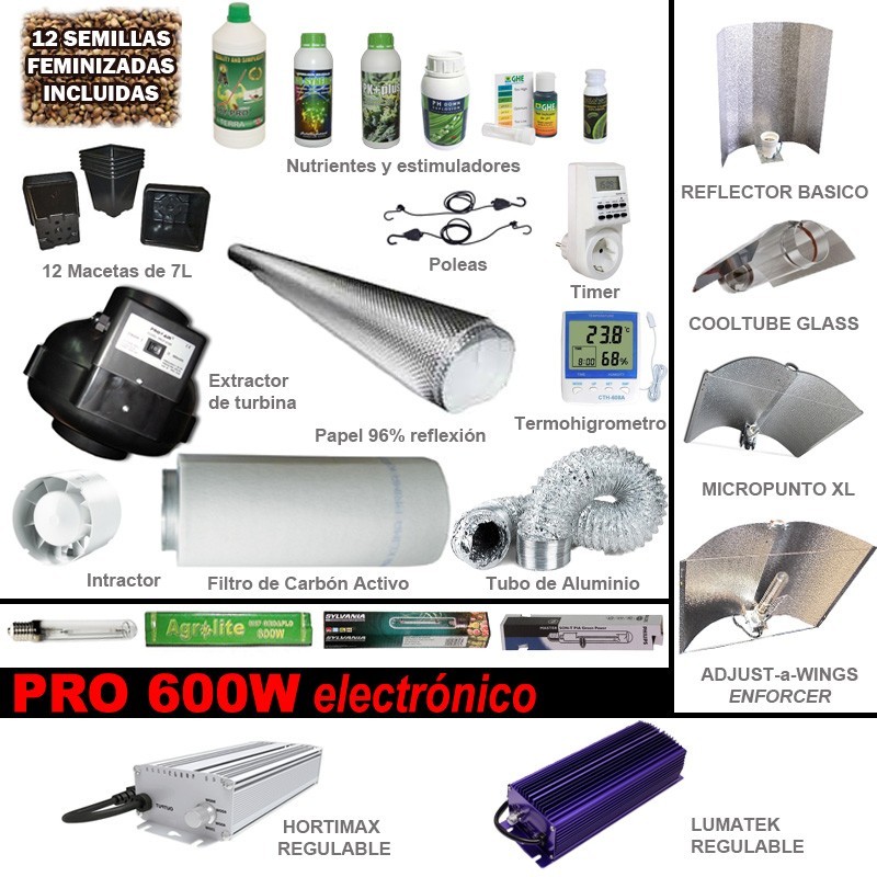 Kit Cultivo Profesional 600W Electrónico